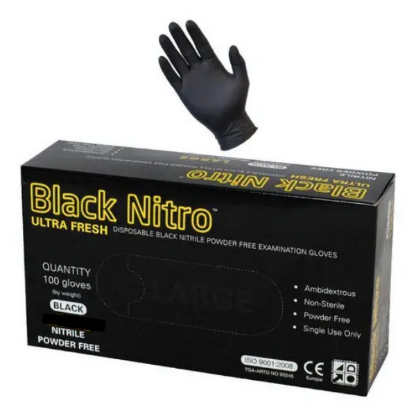 468460-L (Ultra Fresh Black Nitro Nitrile Gloves Powder Free Large 100pcs)