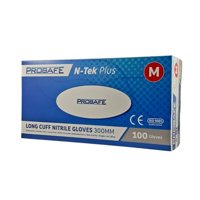 Prosafe Long Cuff Nitrile Gloves Blue Powder Free Medium 1,000pcs - Image 2