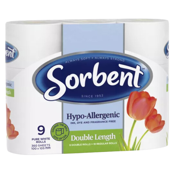 2341702 (Sorbent Toilet Paper Double Length Hypo Allergenic 9 Pack)