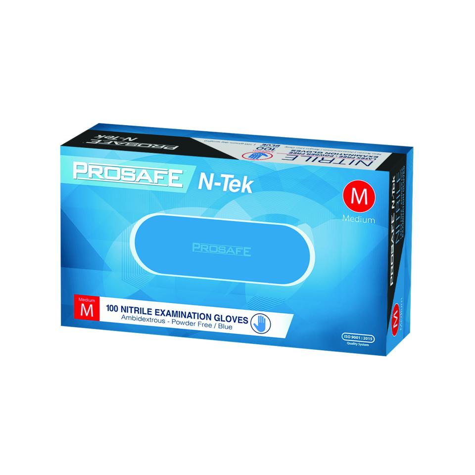 M-NTEK-PF (Prosafe N-tek Nitrile Gloves Powder Free Blue Medium 100pcs Past Exp)