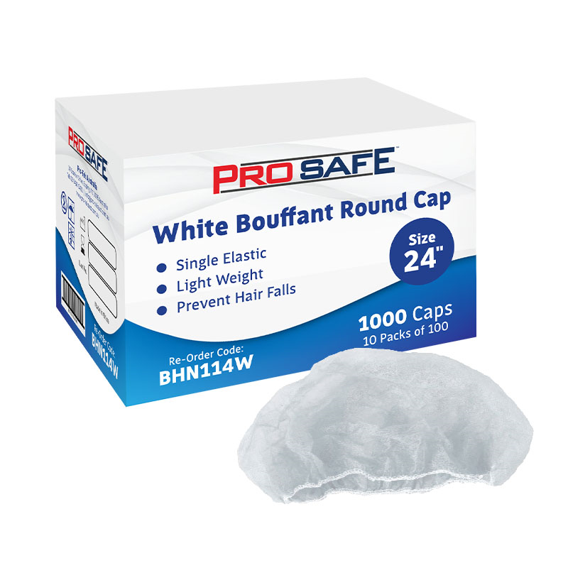 BHN114W-BX (ProSafe White Bouffant Round Cap Hair Net 24'' 1000pcs )