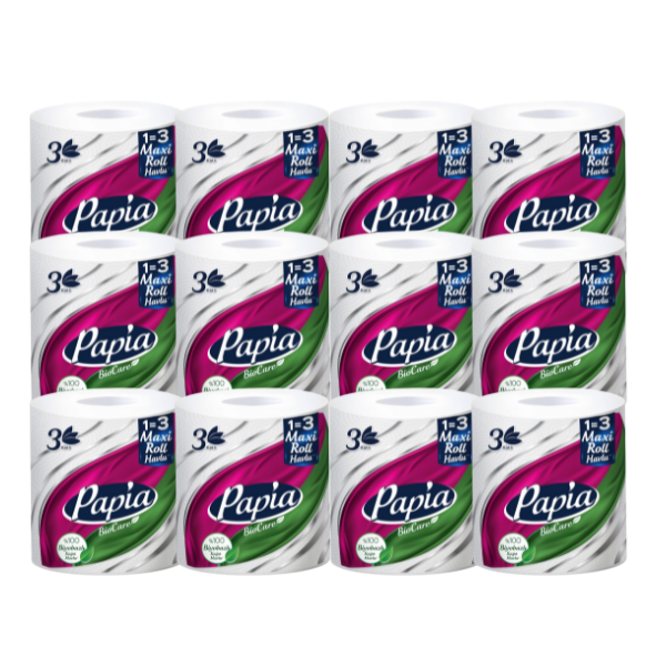 50007452-12 (12 x Papia BioCare 3ply Triple Length Kitchen Roll Towel 225 Sheets)