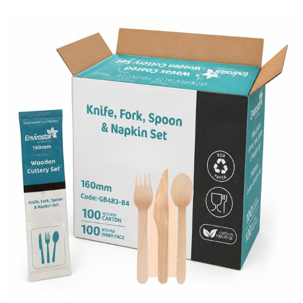 GB483-B4-BX (Envirostar Wooden Cutlery Set Knife, Fork, Spoon & Napkin 400pcs)