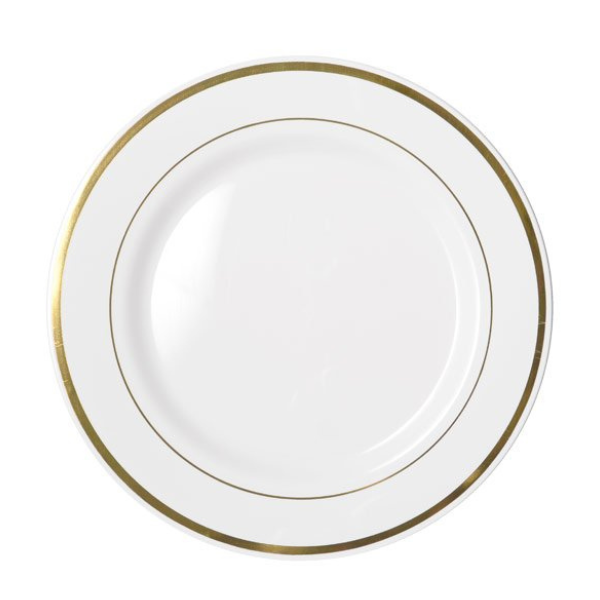 PRG106 (Heavy Duty White Dinner Plate With Gold Lining 260mm 144pcs)